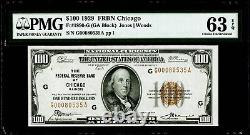 $100 1929 Federal Reserve Bank Note Chicago Fr#1890-G PMG 63 EPQ Choice UNC