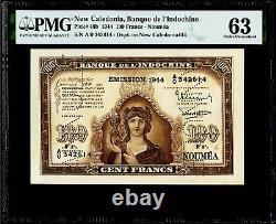 100 Francs 1944 New Caledonia, Banque de L'Indochine Pick# 46b PMG 63 Choice UNC