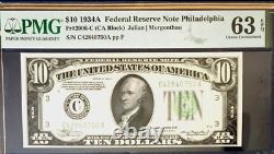 $10 1934a Federal Reserve Note Philadelphia Pmg63 Epq Choice Unc Green Seal 9112