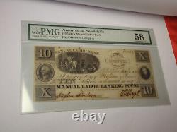 1836 $10 Philadelphia Manual Labor Bank ELVIS NOTE PMG CHOICE ABOUT UNC 58