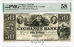 1862 Exchange Bank of Virginia Norfolk $50 VA145G11d PMG 58 Choice About UNC