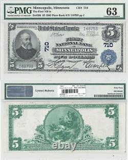 1902 $5 First National Bank Of Minneapolis, MN #710 PMG Choice Unc-63