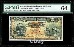 1914 Mexico Banco Peninsular Mexicano 5 Pesos Note Pmg Choice Unc 64 P#s465a