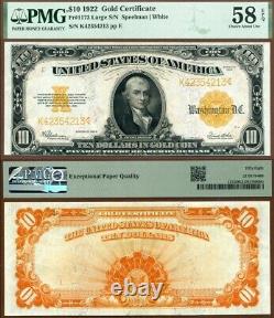 1922 $10 Gold Certificate FR-1173 PMG Graded Choice About Unc 58PPQ