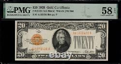 1928 $20 Gold Certificate FR-2402 Graded PMG 58 EPQ Choice About Unc