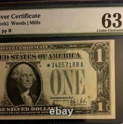 1928b $1 Pmg63 Choice Unc Silver Cert Rare Star Woods/mills Funny Back 3604