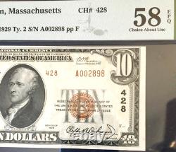 1929 $10 National Currency Pmg58 Epq Ty2 1st National Bank Easthampton Mass 9071