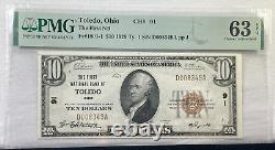 1929 $10 National Toledo Ohio The First Nb Ch#91 Fr#1801-1 Pmg Choice Unc Epq 63