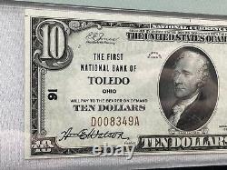 1929 $10 National Toledo Ohio The First Nb Ch#91 Fr#1801-1 Pmg Choice Unc Epq 63