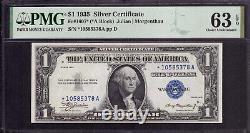 1935 $1 Silver Certificate Star Note Fr. 1607 A Block Pmg Choice Unc 63 Epq
