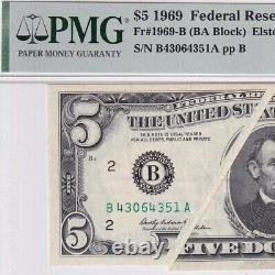1969 Five Dollars New York FRN-Fr#1969-B-Gutter Fold ERROR-PMG 64 EPQ Choice UNC