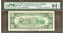 1977 $10 Chicago FRN. Overprint on back ERROR. PMG Choice UNC 64 EPQ