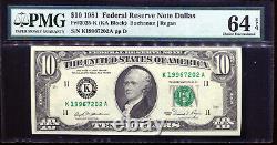 1981 $10 Federal Reserve Note Dallas PMG Choice Unc 64EPQ 1/3 Pop #K19967202A