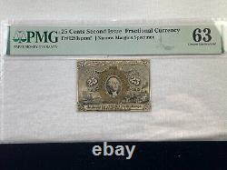25 Cents Second Issue Fractional Currency Fr#1283spnmf Pmg Choice Unc 63