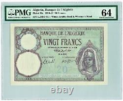 Algeria Banque de l'Algerie 20 Francs 7.6.1941 Pick 78c. PMG Choice Unc 64