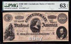 Amazing CHOICE UNC T-65 1864 $100 LUCY PICKENS Confederate CSA Note! PMG 63 EPQ