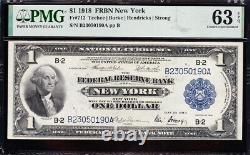 Amazing Crisp CHOICE UNC 1918 $1 New York FRBN Note! PMG 63 EPQ! FREE SHIPPING