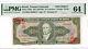 Brazil (1953-60) 10 Cruzeiros Banknote Specimen Tdlr P159b Pmg Choice Unc 64