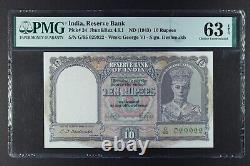 British India King George 10 Rupees. P-24. ND (1943) Choice UNC PMG 63 EPQ