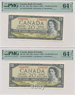 CANADA 15 MODIFIED NOTES IN A ROW $20 DOLLARS 1954 BC41b PMG 64 CHOICE UNC EPQ