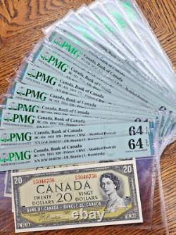 CANADA 15 MODIFIED NOTES IN A ROW $20 DOLLARS 1954 BC41b PMG 64 CHOICE UNC EPQ