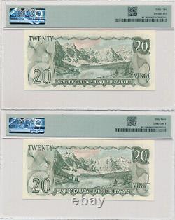 CANADA 2 NOTES IN A ROW $20 DOLLARS 1969 BC50b WB5534776-7 PMG 64 CHOICE UNC