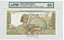 France 10000 Francs Banknote 1954 Pick#132d PMG Choice UNC 64 NET Vintage
