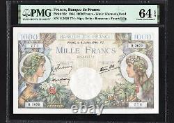 France 1000 Francs P96c 1944 PMG64 Choice UNC EPQ Banknote French BEAUTIFUL NOTE