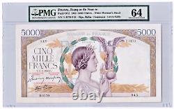 France 5000 Francs 1943 Pick# 97d PMG Choice UNC 64 Large Size Vintage Rare