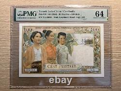 French Indochina 100 Piastres 1954 Pick 97 PMG 64 Choice UNC 3 Consecutive Notes