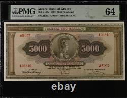 Greece 5000 Drachmai 1932 P 103 a Choice UNC PMG 64