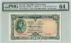 IRELAND 1 Pound 1965, P-64a (23-6-65), PMG 64 Choice UNC Uncirculated Rare Grade