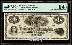 Marshall, MI Bank of Michigan $1 18 Remainder G2 PMG Choice Unc 64 EPQ