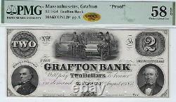 Massachusetts Grafton Bank $2 Proof PMG Choice Unc 58 EPQ CHOICE