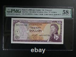 Nice 1965 East Caribbean $20 Banknote Pmg Graded Epq 58 Choice Abt Unc