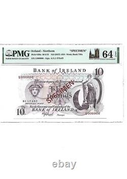 PMG64EPQ Choice UNC Bank of Ireland 1977 SPECIMEN £10.00 prefix U000000 RARE