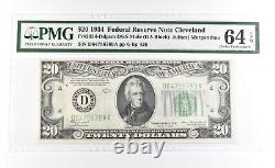 PMG64 Choice Unc EPQ 1934 $20 Cleveland OH US FRN Green Seal Fr#2054-Ddgsm 0943