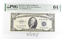 PMG 64 Choice Unc EPQ 1953 $10 Silver Certificate Blue Seal Fr#1706 0972
