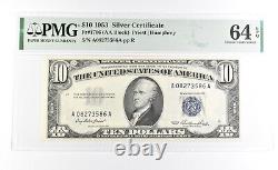 PMG 64 Choice Unc EPQ 1953 $10 Silver Certificate Blue Seal Fr#1706 0975