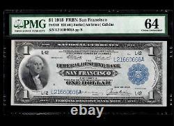 PMG Choice UNC 64 1918 San Francisco Federal Reserve $1 Bank Note. Fr. 746