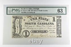 PMG Choice Unc 63 $1 1862 Raleigh, NC State Of North Carolina Note 8200