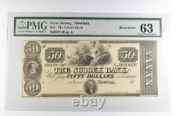 PMG Choice Unc 63 $50 Newton, NJ Sussex Bank Note Remainder 8231