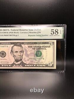 REPEATER SERIAL NUMBER FRN Dallas $5 2017 A PMG Choice About UNC 58 EPQ