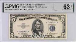 Series 1953A $5 Silver Certificate PMG 63EPQ Choice Unc. Star Note Fr. 1656