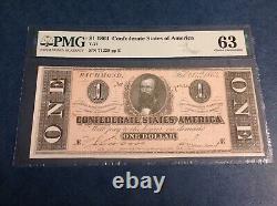 T 71 $1 One Dollar Confederate States of America Clement Clay PMG Choice Unc