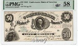 T-8 PF-4 1861 $50 Confederate Paper Money PMG Choice About Unc 58 PLUS